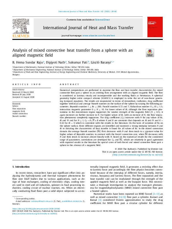 (PDF) Analysis of mixed convective heat transfer from a sphere with an ...