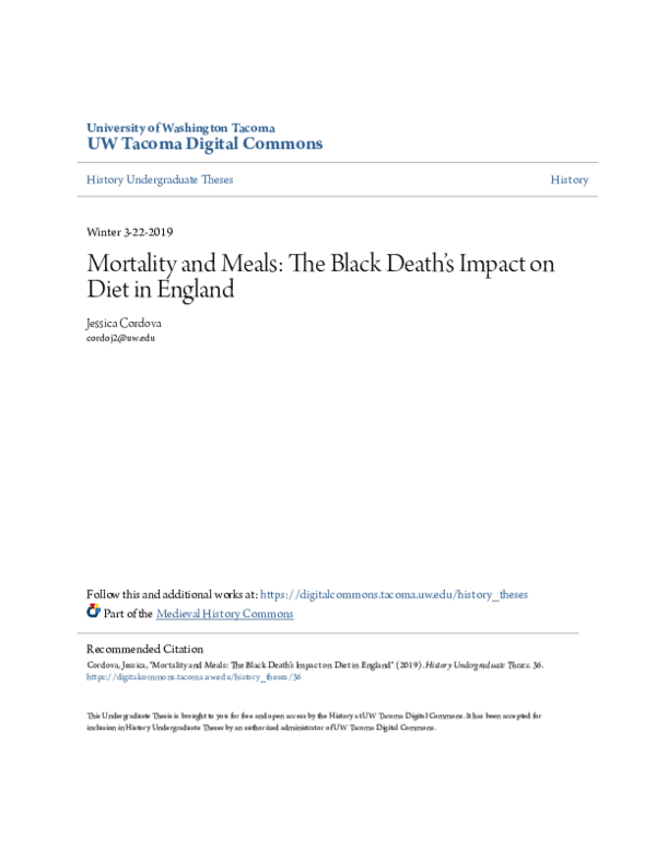 Mortality and Meals: The Black Death’s Impact on Diet in England