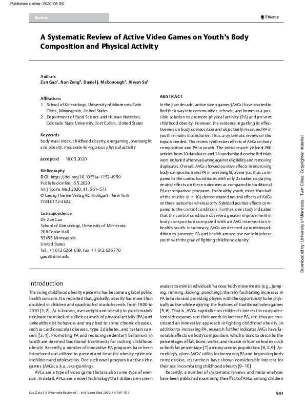 (PDF) Gao et al. 2020 Final A Systematic Review of Active Video Games ...