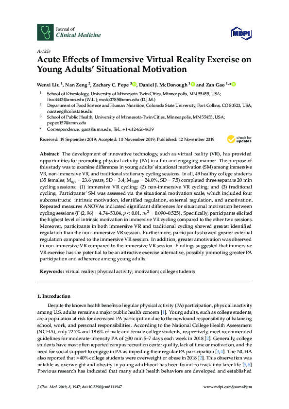 (PDF) Acute Effects of Immersive Virtual Reality Exercise on Young ...