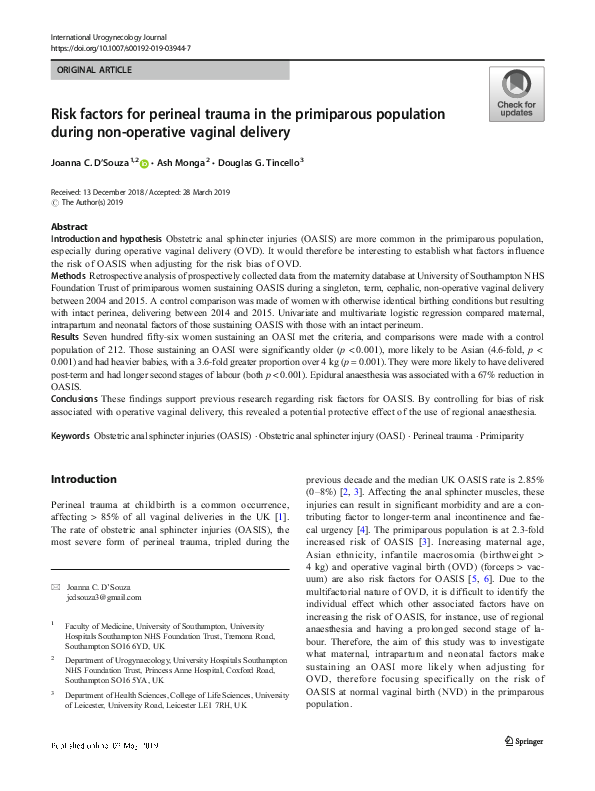 (PDF) Risk factors for perineal trauma in the primiparous population ...