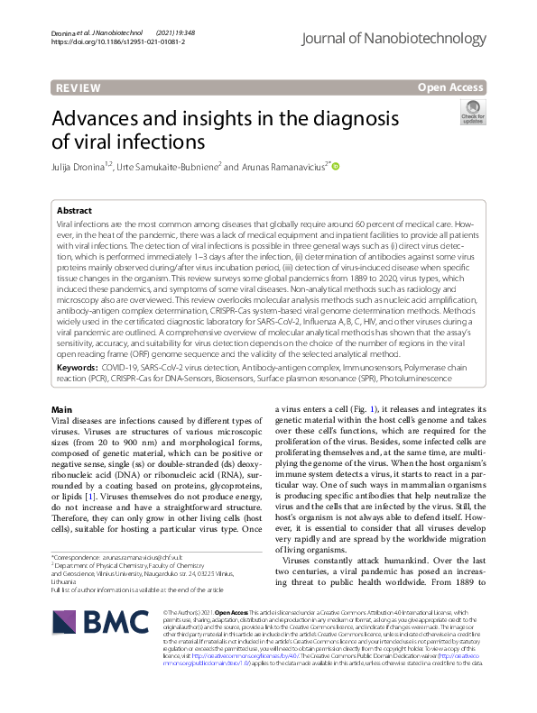 (PDF) Advances and insights in the diagnosis of viral infections