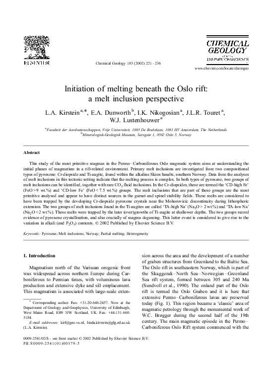 (PDF) Initiation of melting beneath the Oslo rift: a melt inclusion ...