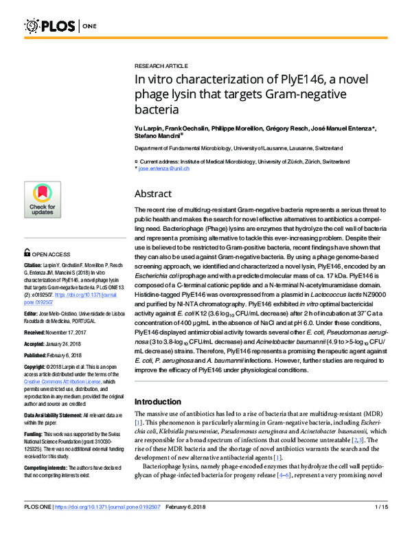 (PDF) In vitro characterization of PlyE146, a novel phage lysin that ...