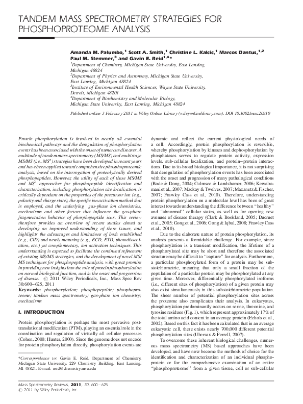 (PDF) Tandem mass spectrometry strategies for phosphoproteome analysis