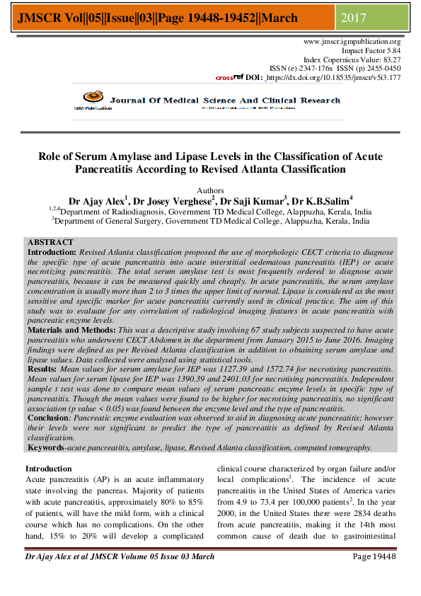 (PDF) Role of Serum Amylase and Lipase Levels in the Classification of ...