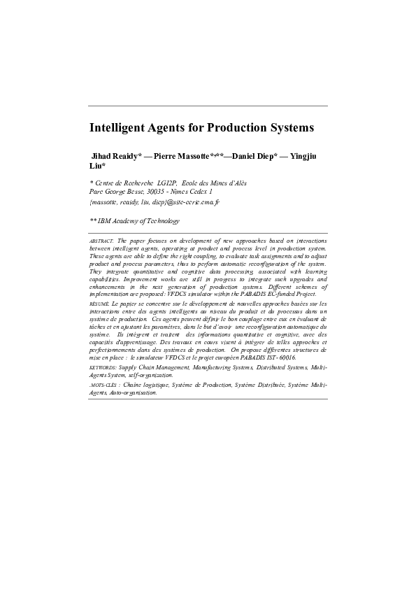 (PDF) Intelligent Agents for Production Systems, In Intelligent Agent ...