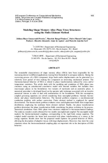 (PDF) Modeling Shape Memory Alloy Plane Truss Structures using the ...