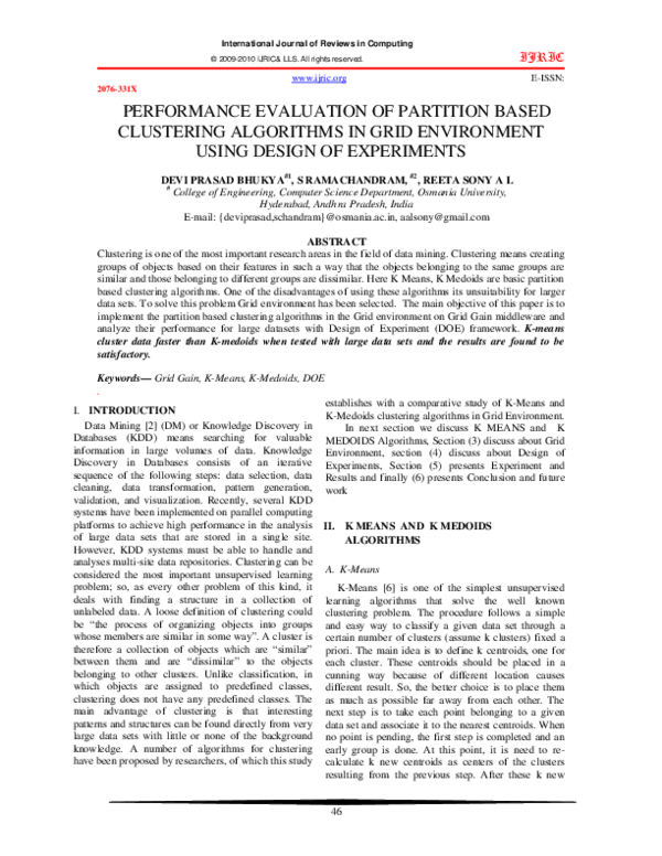 (PDF) Performance Evaluation of Partition Based Clustering Algorithms ...