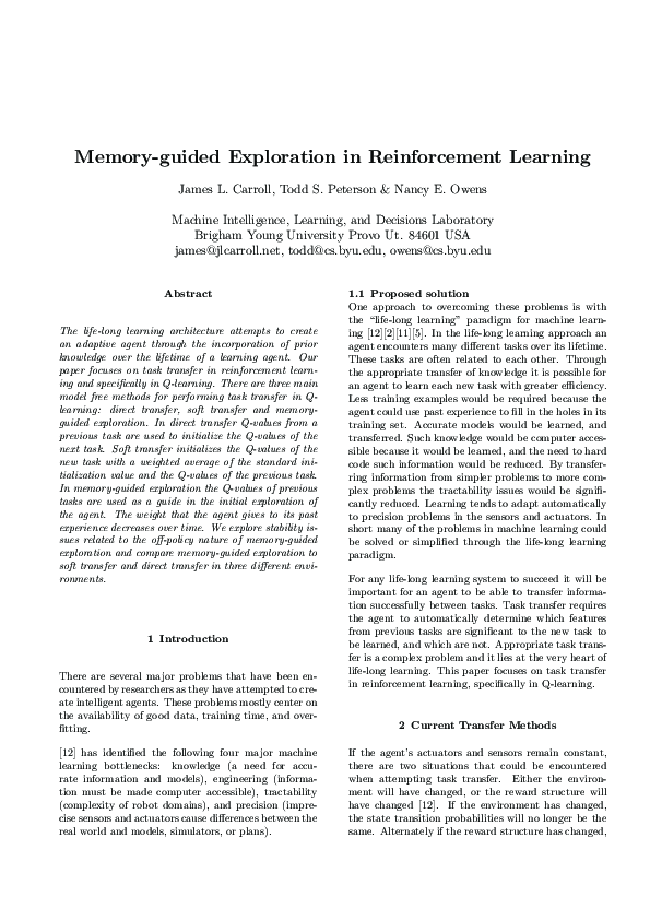 (PDF) Memory-guided exploration in reinforcement learning