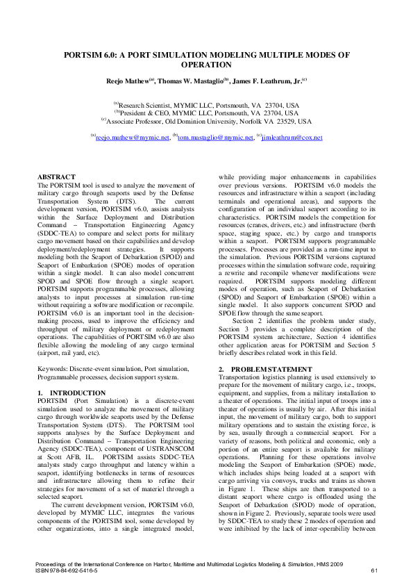 (PDF) PORTSIM 6.0: a port simulation modeling multiple modes of operation