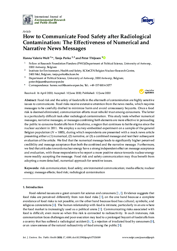 (PDF) How to Communicate Food Safety after Radiological Contamination ...