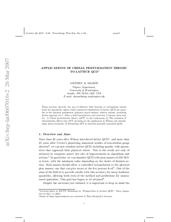 (PDF) Applications of Chiral Perturbation theory to lattice QCD