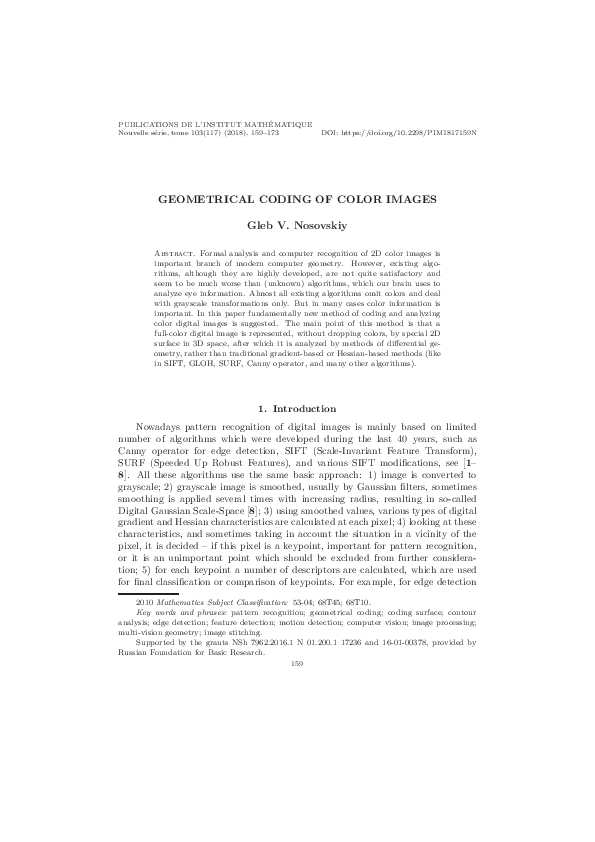 (PDF) Geometrical coding of color images