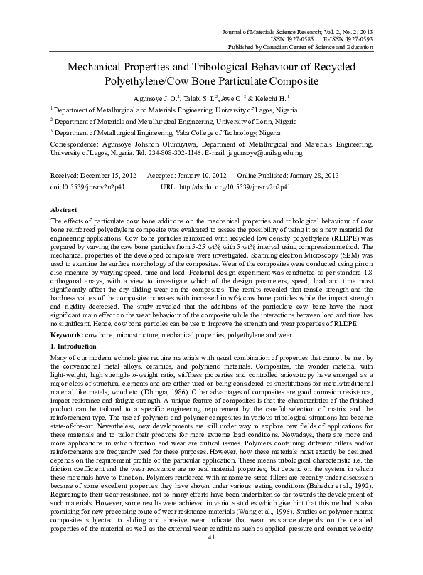 (PDF) Mechanical Properties and Tribological Behaviour of Recycled ...
