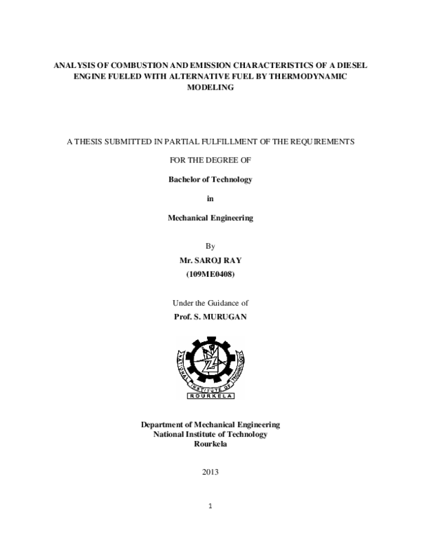 (PDF) Analysis of combustion and emission characteristics of a diesel ...