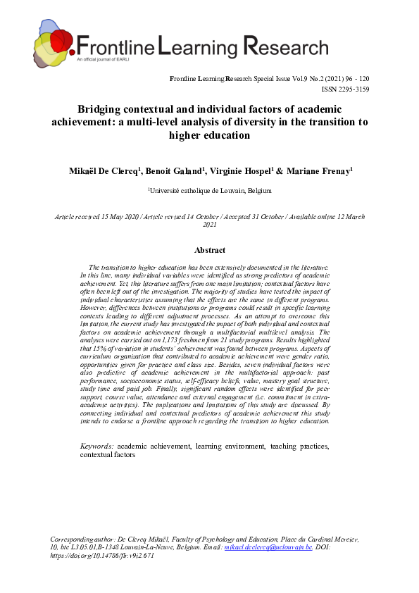 (PDF) Bridging contextual and individual factors of academic ...
