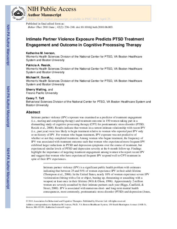 (PDF) Intimate Partner Violence Exposure Predicts PTSD Treatment ...