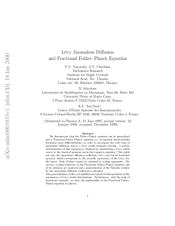 (PDF) Lévy anomalous diffusion and fractional Fokker–Planck equation