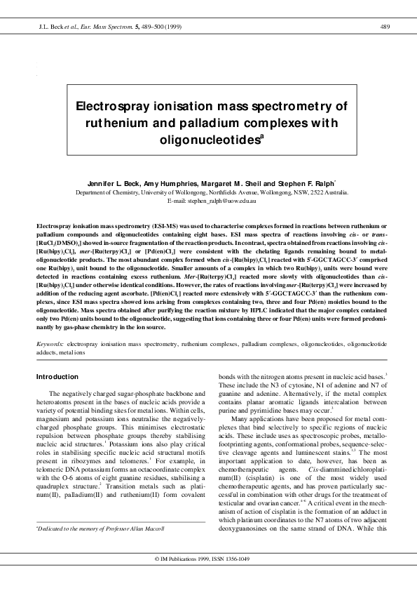 (PDF) Electrospray ionisation mass spectrometry of new functional polymers