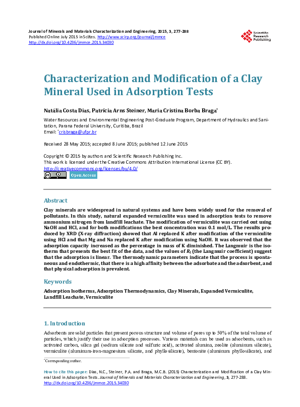 (PDF) Characterization and Modification of a Clay Mineral Used in ...