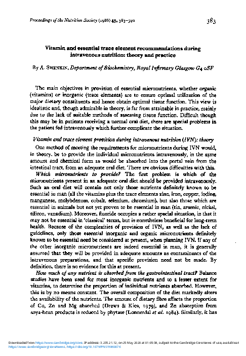 (PDF) Vitamin and essential trace element recommendations during ...