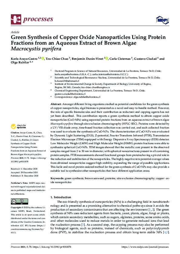 (PDF) Green Synthesis of Copper Oxide Nanoparticles Using Protein ...