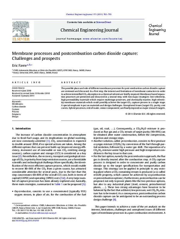 (PDF) Membrane processes and postcombustion carbon dioxide capture ...