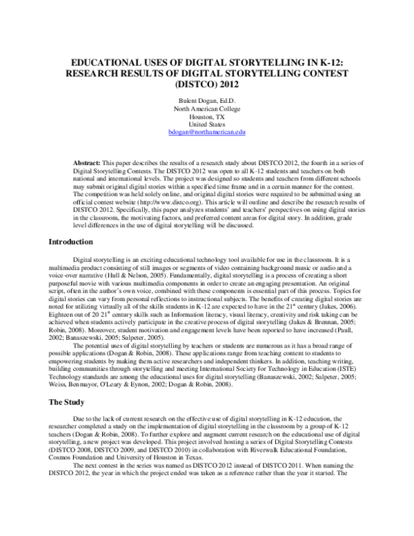 (PDF) Educational Uses of Digital Storytelling in K-12: Research ...