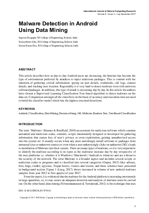 (PDF) Malware Detection in Android Using Data Mining