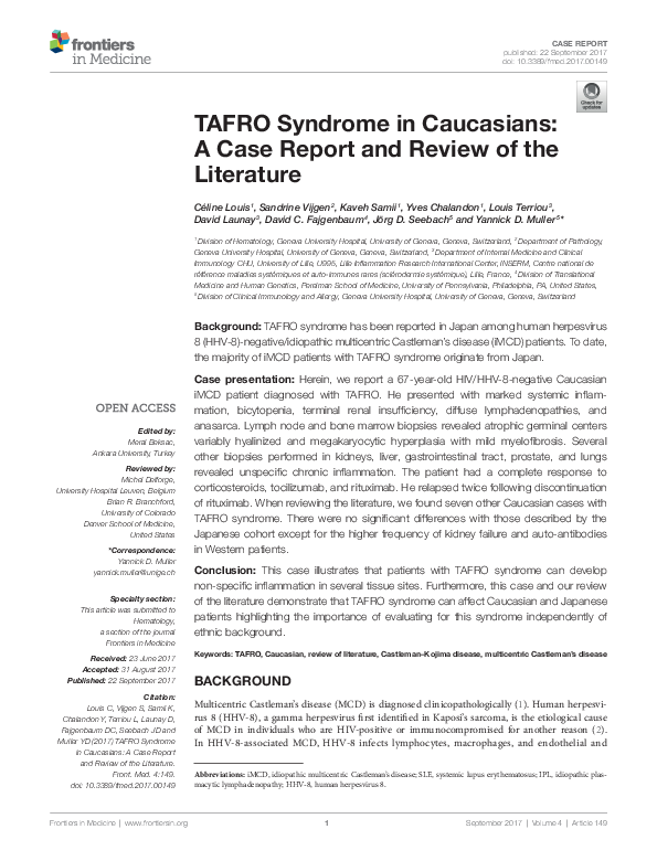 (PDF) TAFRO Syndrome in Caucasians: A Case Report and Review of the ...