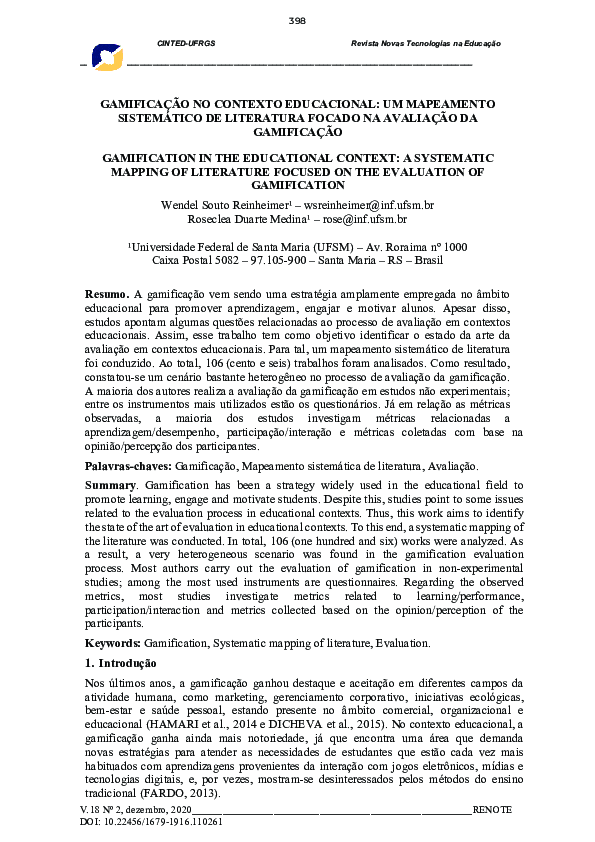 (PDF) Gamification in the Educational Context: A Systematic Mapping of ...
