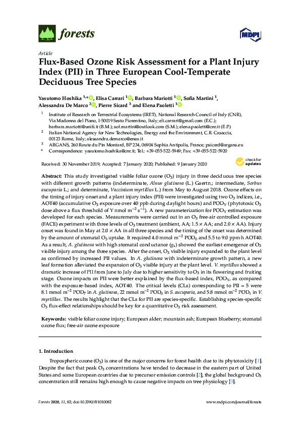 (PDF) Flux-Based Ozone Risk Assessment for a Plant Injury Index (PII ...