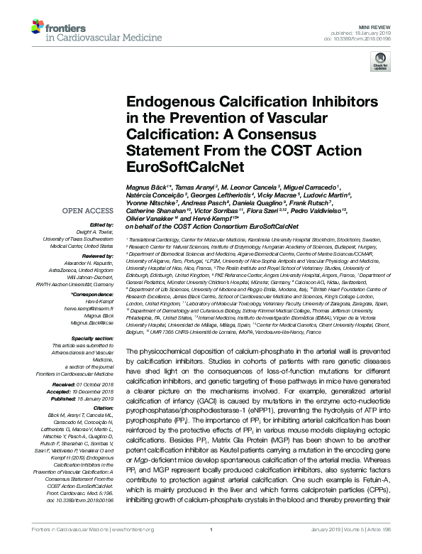 (PDF) Endogenous Calcification Inhibitors in the Prevention of Vascular ...