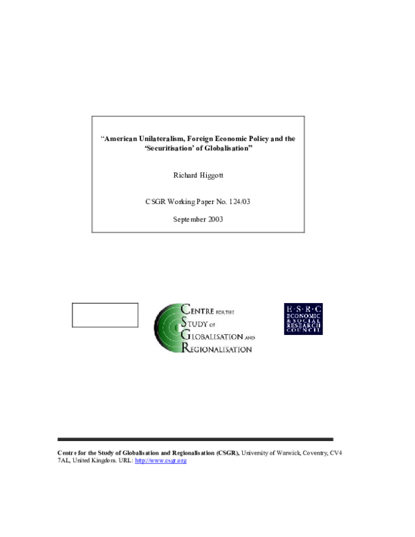 (PDF) American unilateralism, foreign economic policy and the ...