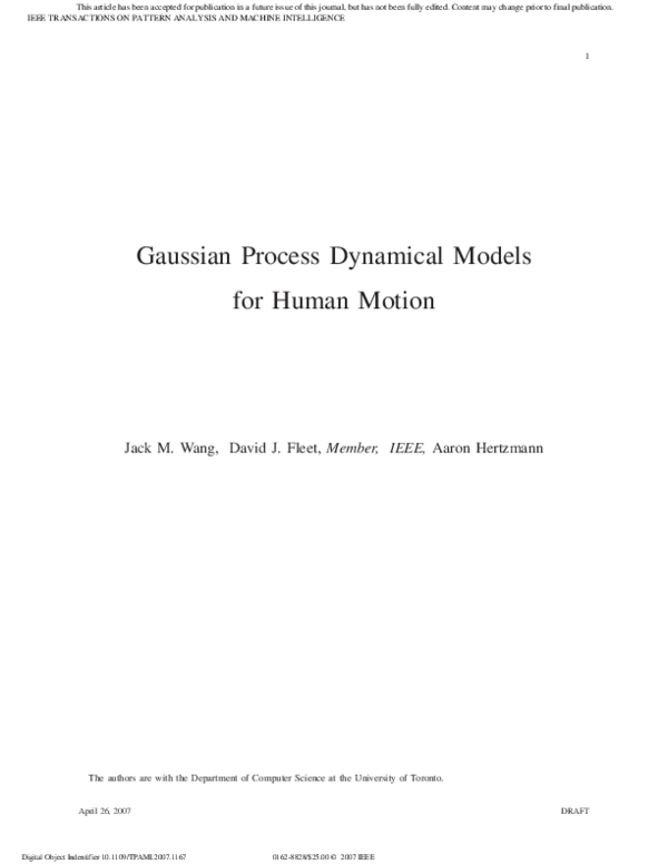 (PDF) Gaussian process dynamical models for human motion