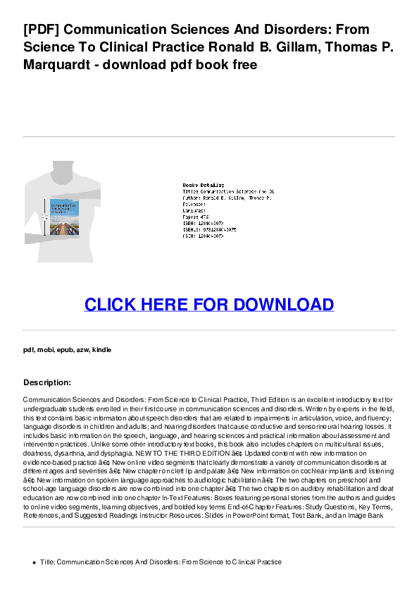 (PDF) Communication Sciences and Disorders From Science to Clinical