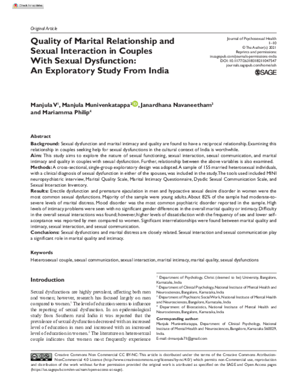 (PDF) Quality of Marital Relationship and Sexual Interaction in Couples ...