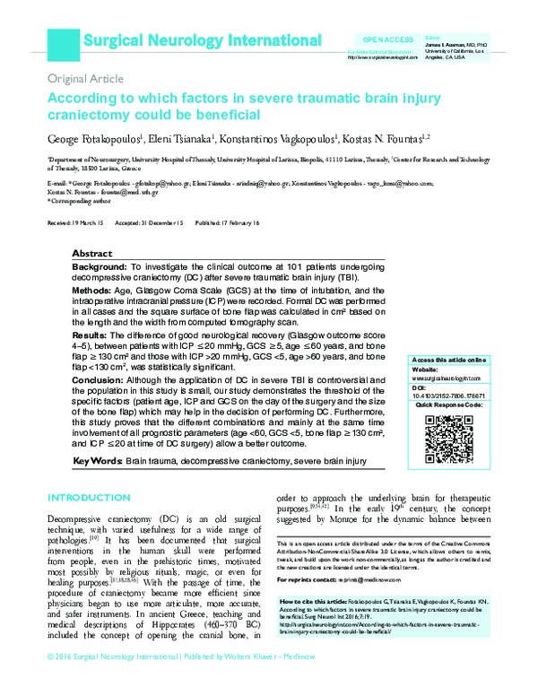 (PDF) According to which factors in severe traumatic brain injury ...