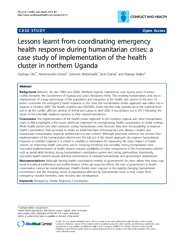 (PDF) Lessons learnt from coordinating emergency health response during ...