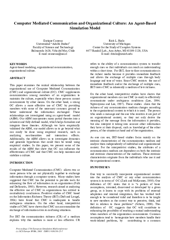 (PDF) Computer Mediated Communication and Organizational Culture: An ...