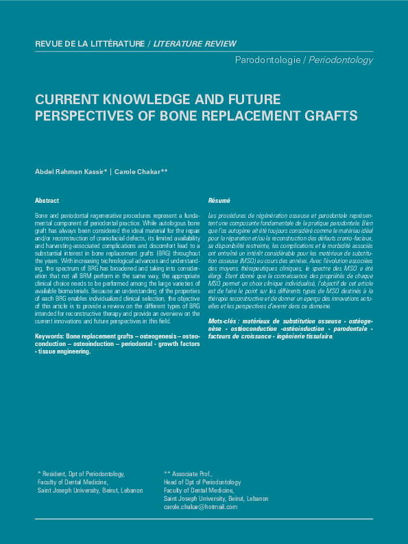 (PDF) Current Knowledge and Future Perspectives of Bone Replacement Grafts