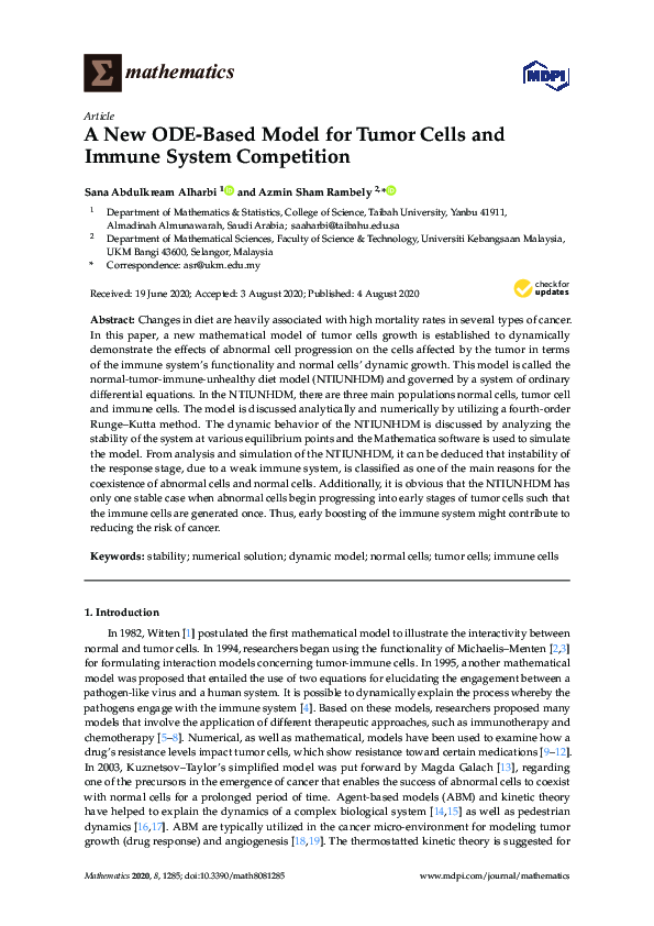 (PDF) A New ODE-Based Model for Tumor Cells and Immune System Competition