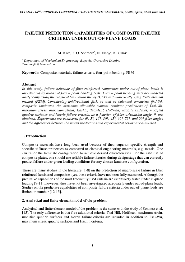 (PDF) Failure Prediction Capabilities of Composite Failure Criteria ...