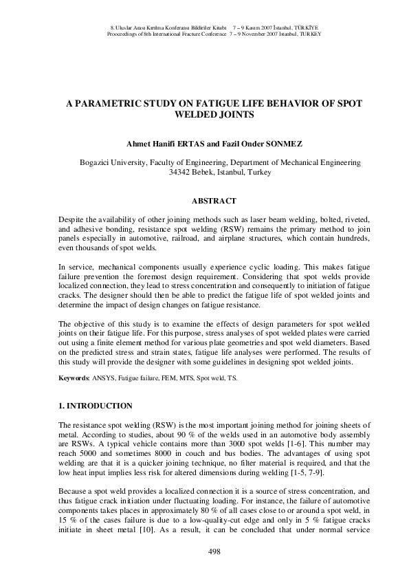 (PDF) A Parametric Study on Fatigue Life Behavior of Spot Welded Joints