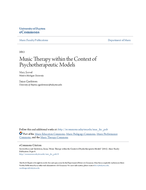 (PDF) Music Therapy within the Context of Psychotherapeutic Models