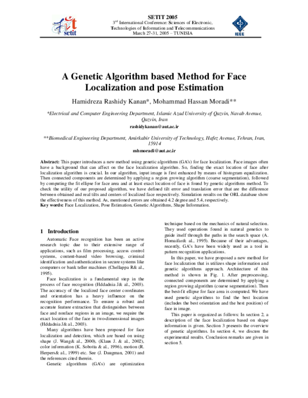 (PDF) A Genetic Algorithm Based Method for Face Localization and Pose ...