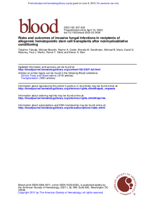 (PDF) Risks and outcomes of invasive fungal infections in recipients of ...