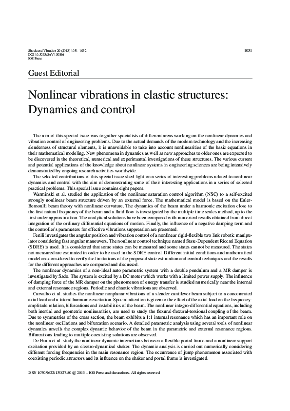 (PDF) Nonlinear Vibrations in Elastic Structures: Dynamics and Control