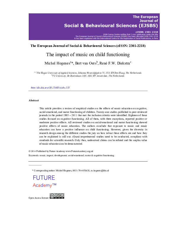 (PDF) The impact of music on child functioning